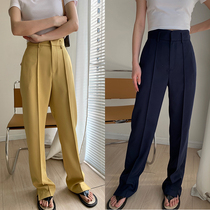 MUCCHIC spring and summer edition comes 2M leg long god pants High waist side slit straight suit pants mop pants