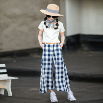 Girl suit Summer 2022 new Korean version CUHK Girl little girl Ocean Air Short Sleeve Pure Cotton Broadlegged Pants Two Sets