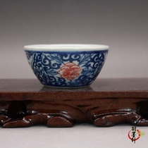 Special blue and white glaze red small tea cup late Qing folk kiln blue and white antique antique ceramic collection antique tea set