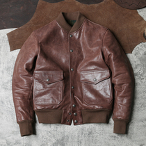 American retro A1 flight suit leather jacket fog wax horse leather jacket men Air Force player leather baseball suit