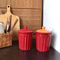 Dongdong Xinyuan (foreign trade tail) Yan value as a bead ceramic jar red kitchen tool storage barrel
