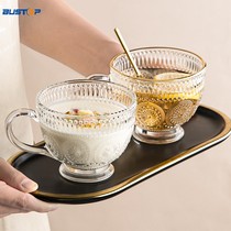 Ink embossed sunflower glass cup breakfast cup oatmeal Cup with handlea large household Milk Cup heat-resistant water Cup