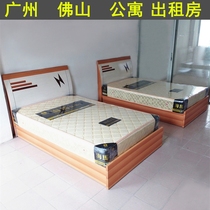 Guangzhou Foshan plate bed All solid wood bed linen bed with double bed 1 2 m 1 5 m 1 8m Economy Type of rental room bed