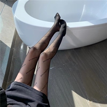 Sexy black and silk alphabet printed thin stockings thickening warmth net infrared anti-hook socks