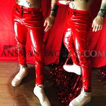 2018 Bar Nightclub male singer DJ DS GOGO red elastic paint skin repair pants performing suit