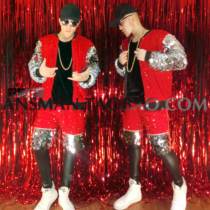 2018 Nightclub bar male singer DJ DS New Year mirror scales Colorful hip hop baseball suit performance suit set