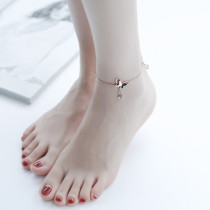 Korean version titanium steel 18K rose gold bow anklet woman does not fade the anklet Sen fashion hipster personality foot naked
