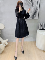 Sandro Beytagh Elegant Jacquard Dress 2021 Autumn Women Solid Color Little Black Dress Waist A- line dress