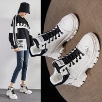 Leather Short Tube High Small White Shoes Women 2021 Spring and Autumn Single Shoes Leisure Sports Daddy Shoes Joker Board Shoes ins Tide