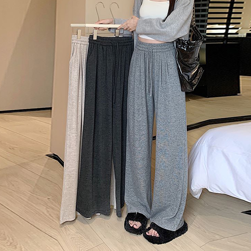 Soft glutinous rice towel pants, women's spring and autumn elastic high waisted draped knit wide leg pants, straight tube loose and lazy casual pants