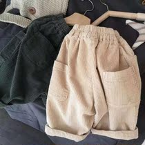 Texture Corduroy Cotton Soft 2021 Autumn Korean Boys and Girls Baby Loose Haren Pants Loose Pants Casual Pants