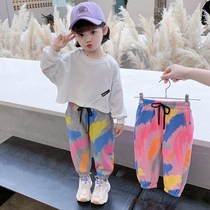 Girls 2021 Autumn New Korean version of pants women Baby foreign style casual color sports pants Joker pants tide