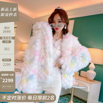 MissLuxury  rainbow clouds”new gao women hooded fur womens new fox fur coat coat