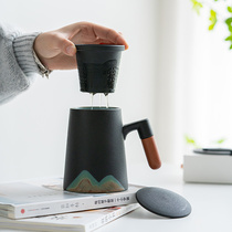  Mug Ceramic Japanese-style with lid filter office large-capacity tea water separation cup Tea cup custom logo
