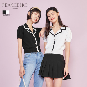 #Bird of peace V-neck French Small fragrant wind Short Sleeve knit sweater Women 2020 Spring New-in Classic pearl buckle Upper Clothes  bhiner lolita fashion
