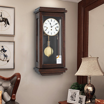 European mechanical wall clock home living room solid wood wall clock Hemler movement hanging table American Wall creative decorative clock