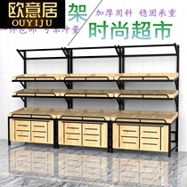 Fruit shelves Display shelves Supermarket shelves Multi-functional fruit shop shelves sub-vegetable racks Steel wooden shelves Wooden single-layer