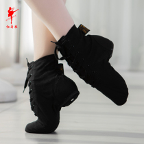 Red dance shoes for men and women high dance shoes canvas jazz boots training shoes soft bottom dance shoes modern jazz dance shoes