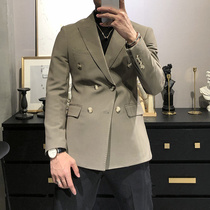 British style casual suit men Korean fashion men double-breasted suit jacket hair stylist spring and autumn single West top