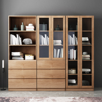 Muyue Nordic solid wood bookcase modern simple glass door storage combination locker creative multifunctional bookcase