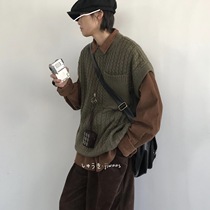 Jiwuus Japanese autumn and winter new knitted waistcoat vest loose sweater men's coat