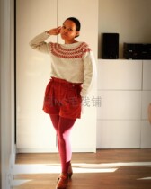Olive branch round shoulder Yoke jacquard ladies pullover A No Chinese braided illustration text description drawing
