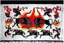 Batik painting Miao handmade batik decorative wall hanging characteristic ethnic painting bullfighting 130*90CM