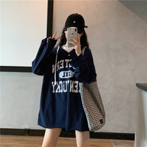 Korean autumn fashion hooded sweater Women large size loose long coat women pregnant women can wear cotton coat