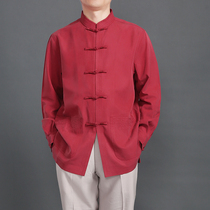 Baifulong high-end mens Tang clothing spring and autumn buckle jacket birthday party Chinese style mens long sleeve embroidery shirt