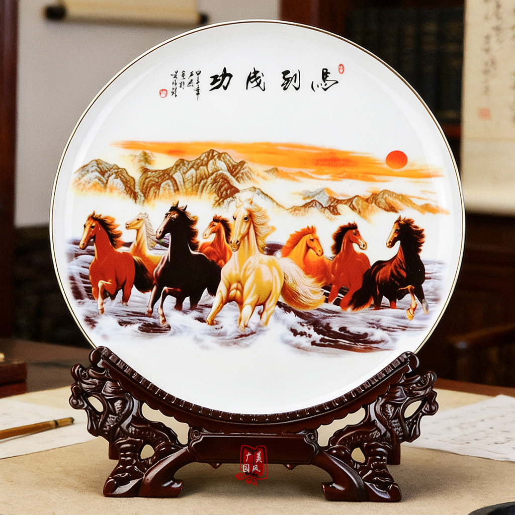 陶器製壁掛け『八駿馬図』中国　縁起物　陶板画 八骏马-八骏马促销价格、八骏马品牌- 淘宝