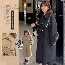 pamm large size womens clothing thick academic style long woolen coat autumn and winter fat MM New temperament loose coat