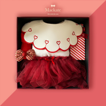 Baby red suit Net celebrity baby suit gift box ins 100-day-old gift festive full moon suit childrens autumn