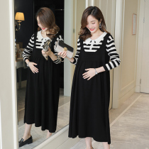Pregnant women autumn suit Net Red fashion long sleeve knitted sweater strap skirt autumn and winter wear pregnant women dress