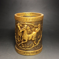 Folk antiques and antiques collection old ancient methods gold glaze ornaments horses to successful Pen Holder
