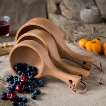 Beech Wood whole creative handle bowl one solid wood noodle bowl rice bowl Net red picnic tableware