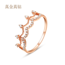 18K gold diamond lace crown ring natural small row drill ring rose gold K yellow color gold hollow stack wear