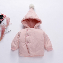 Female baby cotton coat coat plus velvet thick pure pink month boy cotton padded jacket hooded New Baby down cotton jacket