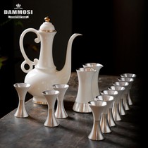 Dammosi high-end gilt silver wine glass sheep fat jade ceramic wine set High-end 999 sterling silver white wine glass Chinese style