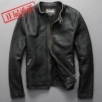 Schotts imported calfskin leather old stand collar slim short leather leather men motorcycle leather jacket men
