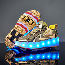 Childrens Rash Shoes Boy Explose Shoes Double Wheels Skartakers with Lamp Raider Shoes Four Wheels Transformed Skies