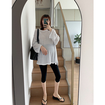 MJ homemade maternity dress thin fresh striped sunscreen shirt Fashion trend mom spicy mom air conditioning shirt top sweater