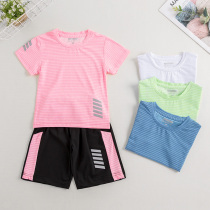  Girls  suit childrens summer clothes 2021 new middle and large childrens Western style quick-drying clothes girls short-sleeved two-piece luminous