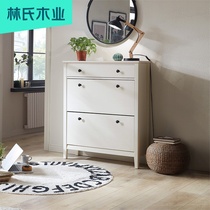Lins wood solid wood foot shoe cabinet Small household door simple Nordic entrance cabinet Ultra-thin dump type DW1N