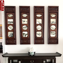 Dongyang wood carving living room sofa background marble marble marble hanging screen new Chinese style solid wood four screens camphor wood hanging painting