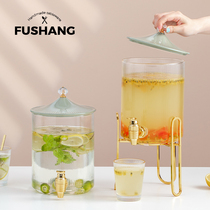 High temperature resistant glass cold water bucket with faucet large capacity lemon drink cola juice bucket Household heat-resistant cold water kettle