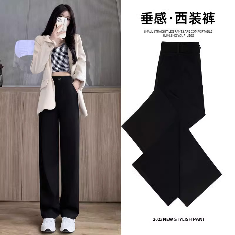 Narrow version wide leg pants for women in spring and autumn season, with a straight and loose fitting fit. The slim black suit pants are new in 2023