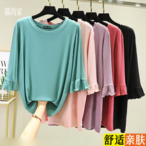 Thin pajamas womens summer Half sleeve wear ice silk T-shirt modal mid-sleeve middle-aged loose home clothes shirt
