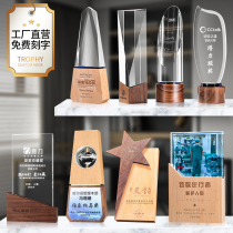 Crystal trophy custom medal custom souvenir outstanding employee award wooden trophy lettering creative customization