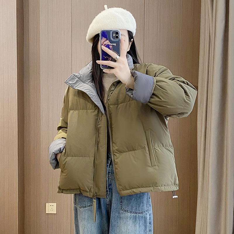 Off season short down jacket for women 2023 new Korean version thickened contrast color small white duck down warm winter jacket