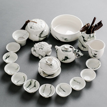 Kung Fu Tea Set Home Hand-painted Teapot Cover Bowl Ink White Porcelain Blue and White Porcelain Tea Cup Ceramics Chaoshan Jingdezhen